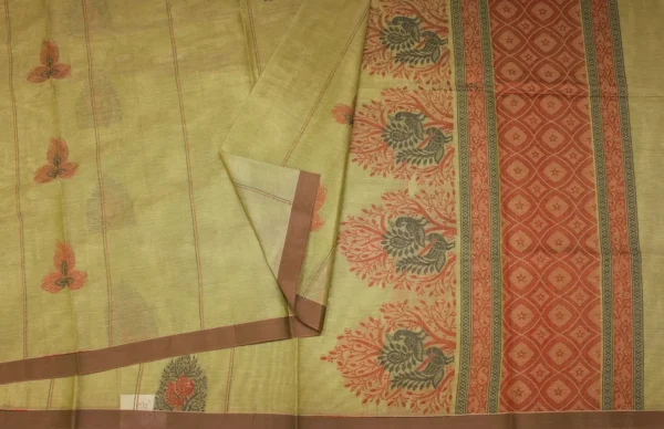 Pure Handloom Kovai Cotton Saree In Light Green
