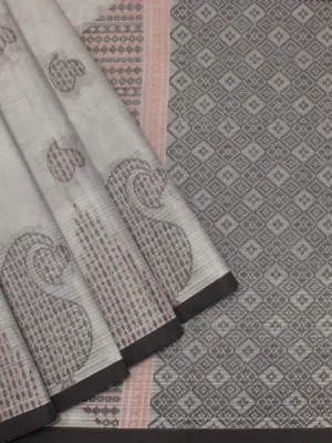 Pure Handloom Kovai Cotton Saree In Light Grey