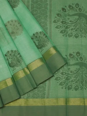Pure Handloom Kovai Cotton Saree In Light Teal Green Shade