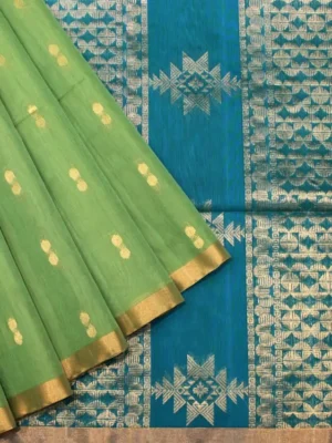 Pure Silk Cotton Saree In Lime Green
