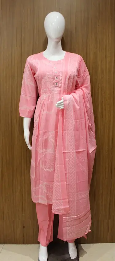 Salwar Suit In Baby Pink With Floral Print