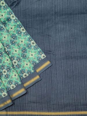 Pure Chanderi Cotton Saree in Sea Green with Ikat Design