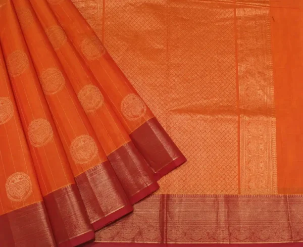 Pure Handloom Kovai Cotton Saree In Pure Orange