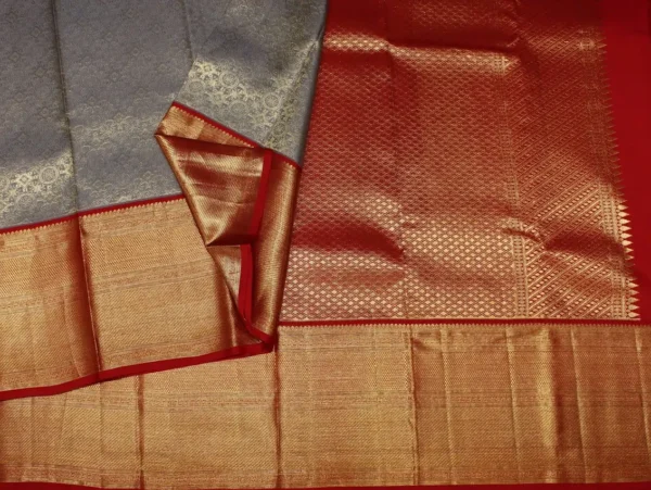 Brocade Bridal Soft Silk Saree In Silver Grey
